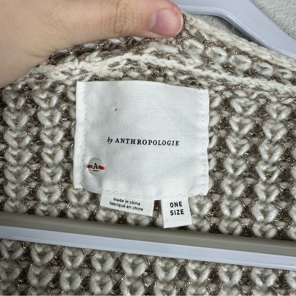 Anthropologie Gold White Striped Knit Fringe Short Sleeve Open Cardigan One Size - Picture 5 of 7